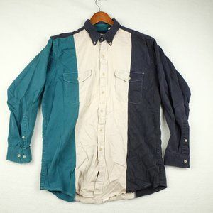 Mid West Garment Co Mens Button Up Shirt Extra Large White Blue Colorblock 80s
